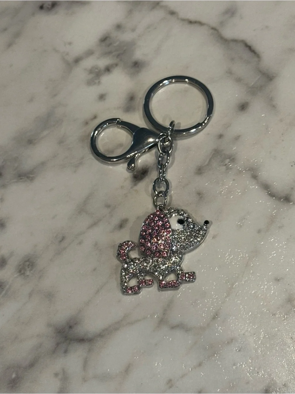 Crystal Puppy Keychain - Pink and Silver